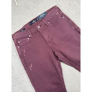 NEW Hollister Epic Flex Jeans Men's 30x32 Maroon Purple Skinny Fit Distressed